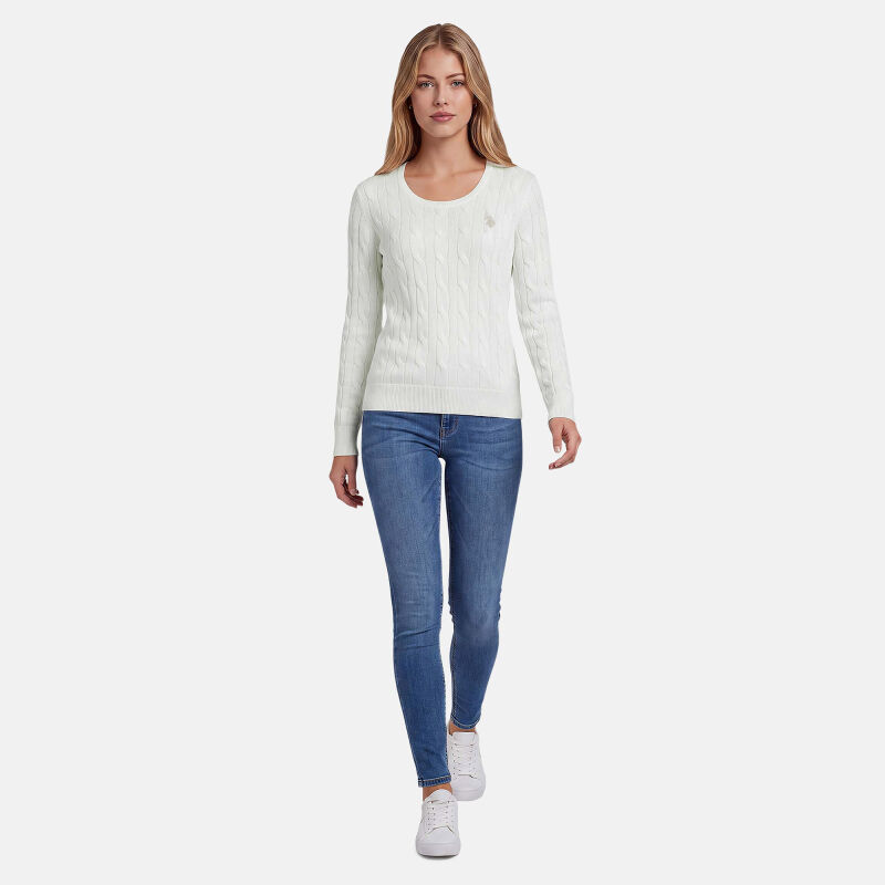 U.S. POLO ASSN. Damen Crewneck Pullover Zopfmuster P-079 Weiss-Beige Größe XL - Gr.XL
