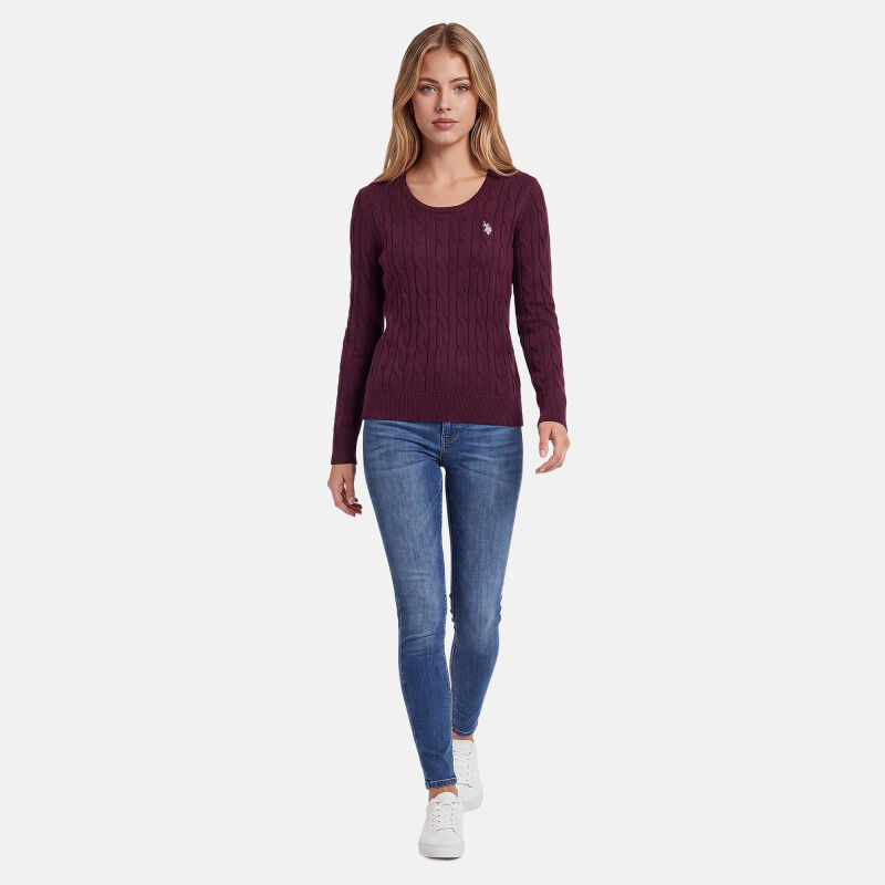 U.S. POLO ASSN. Damen Crewneck Pullover Zopfmuster P-079 Prune-Beige Größe S - Gr.S