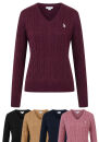 U.S. POLO ASSN. Damen V-Neck Pullover Zopfmuster P-080