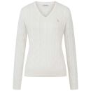 U.S. POLO ASSN. Damen V-Neck Pullover Zopfmuster P-080 Weiss-Beige Größe XXL - Gr.2XL