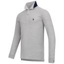 U.S. POLO ASSN. Herren Polo langarm Shirt LS Piquet P004 Grau Melange-Navy-Größe S - Gr. S