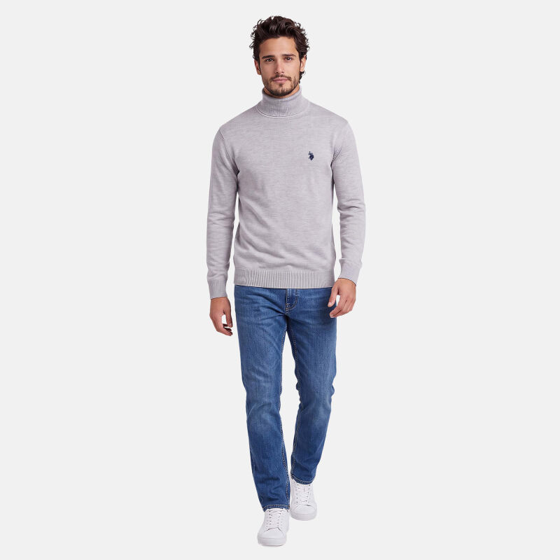 U.S. POLO ASSN. Herren Turtleneck Pullover P-065 GreyMelange-Navy-Größe L - Gr. L