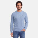 U.S. POLO ASSN. Herren Roundneck Pullover Zopfmuster P-066 Lightblue-Navy-Größe M - Gr. M