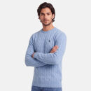 U.S. POLO ASSN. Herren Roundneck Pullover Zopfmuster P-066 Lightblue-Navy-Größe M - Gr. M