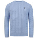 U.S. POLO ASSN. Herren Roundneck Pullover Zopfmuster P-066 Lightblue-Navy-Größe M - Gr. M