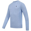 U.S. POLO ASSN. Herren Roundneck Pullover Zopfmuster P-066 Lightblue-Navy-Größe M - Gr. M