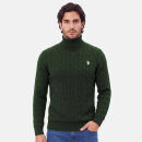 U.S. POLO ASSN. Herren Turtleneck Strick-Pullover P-095 Darkgreen-Beige Größe M - Gr.M