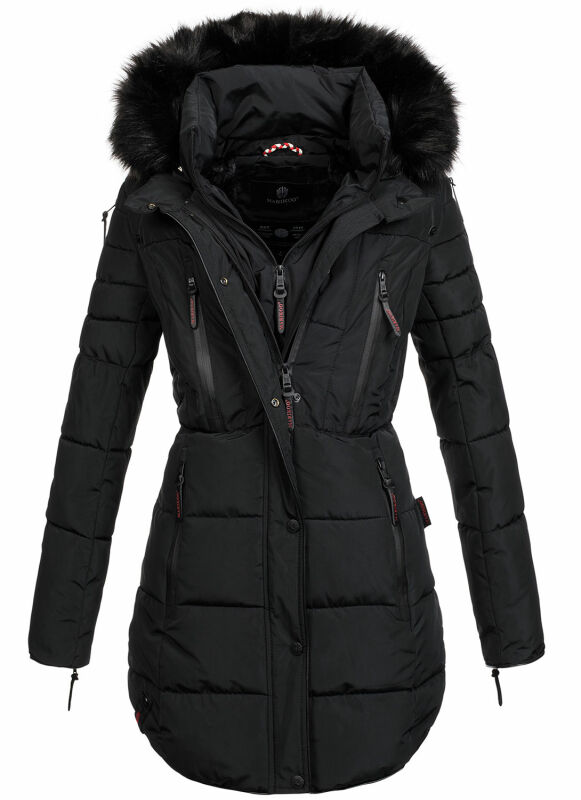 Marikoo warme Damen Winter Jacke Stepp Mantel lang B401 Schwarz Größe XS - Gr. 34