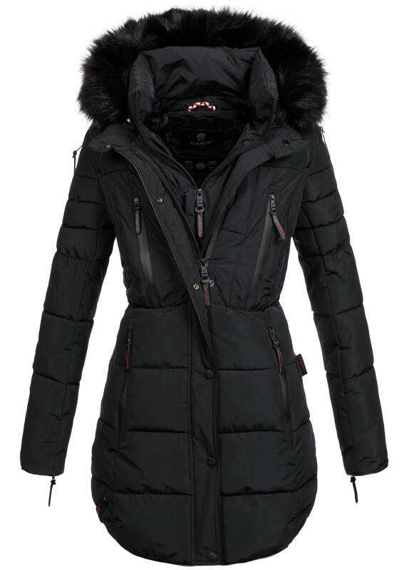 Marikoo warme Damen Winter Jacke Stepp Mantel lang B401 Schwarz Größe M - Gr. 38