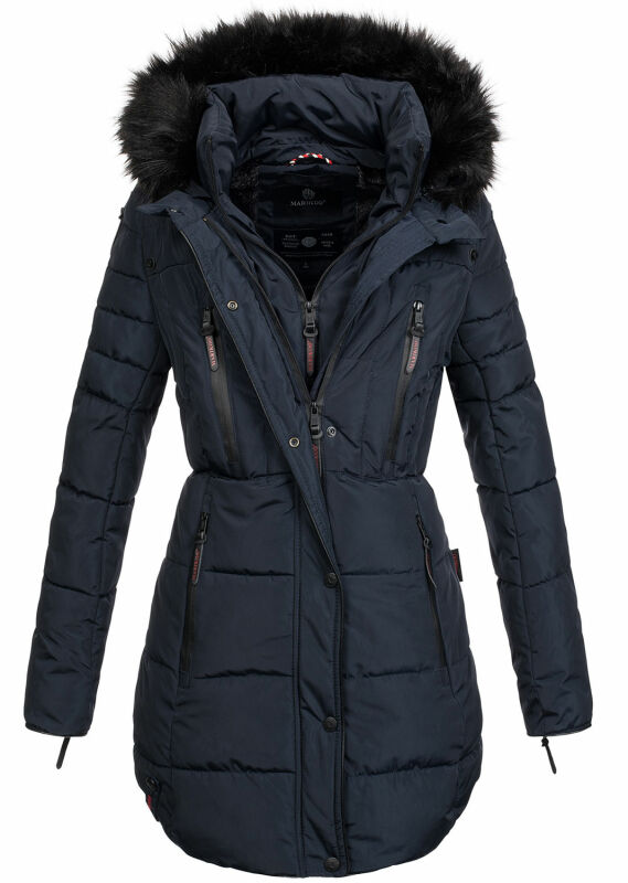 Marikoo warme Damen Winter Jacke Stepp Mantel lang B401 Navy Größe L - Gr. 40