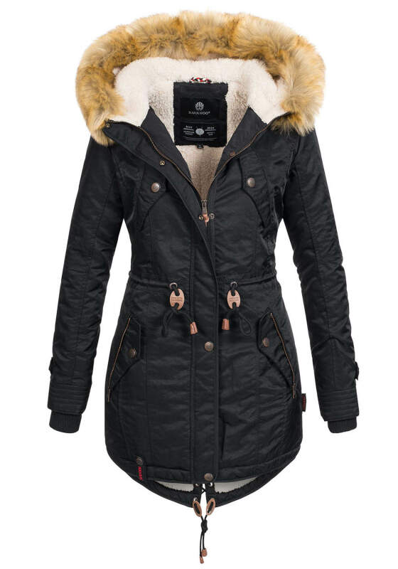 Navahoo warme Damen Winter Jacke mit Teddyfell B399 Schwarz Größe S - Gr. 36