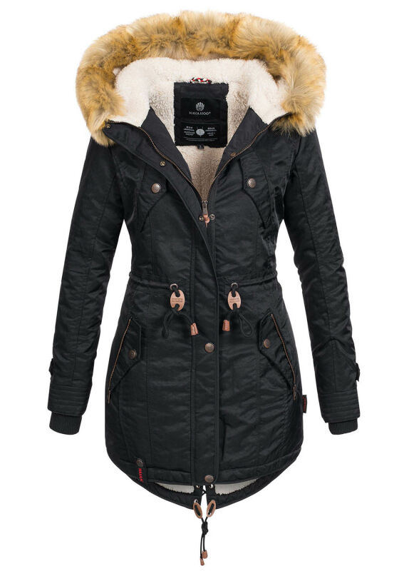 Navahoo warme Damen Winter Jacke mit Teddyfell B399 Schwarz Größe L - Gr. 40