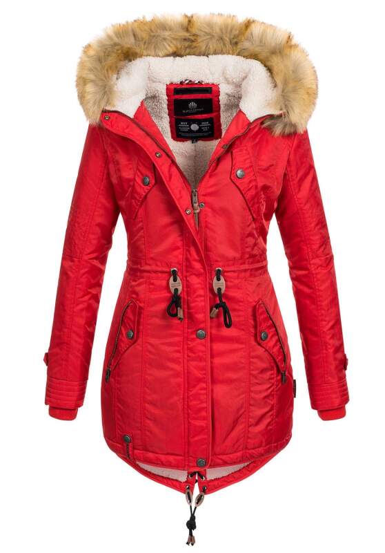 Navahoo warme Damen Winter Jacke mit Teddyfell B399 Rot Größe XS - Gr. 34