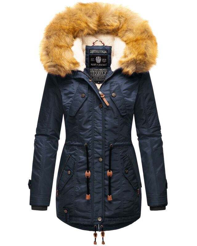 Navahoo warme Damen Winter Jacke mit Teddyfell B399 Navy Größe S - Gr. 36