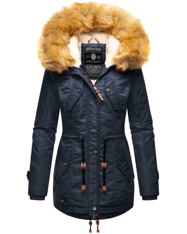 Navahoo warme Damen Winter Jacke mit Teddyfell B399 Navy Größe L - Gr. 40
