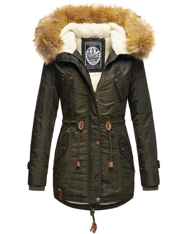 Navahoo warme Damen Winter Jacke mit Teddyfell B399 Grün Größe XS - Gr. 34