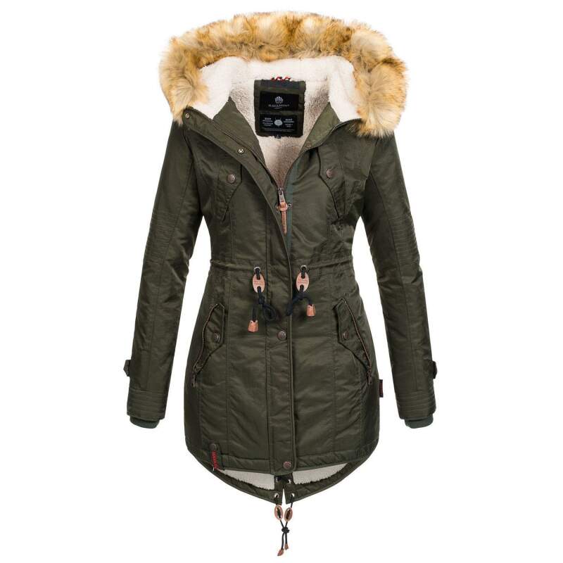 Navahoo warme Damen Winter Jacke mit Teddyfell B399 Grün Größe XL - Gr. 42