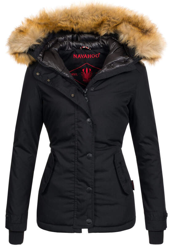 Navahoo warme Damen Winter Jacke mit Kunstfell B392 Schwarz Größe XS - Gr. 34