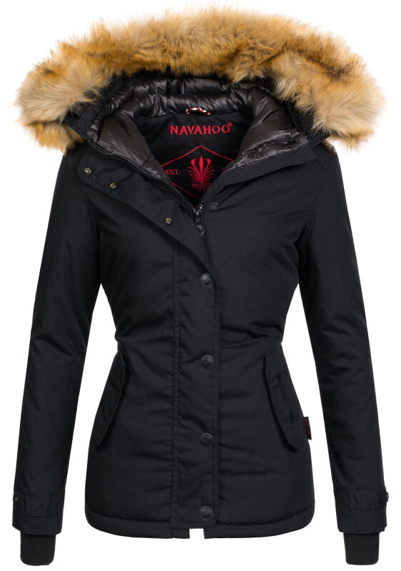 Navahoo warme Damen Winter Jacke mit Kunstfell B392 Schwarz Größe S - Gr. 36