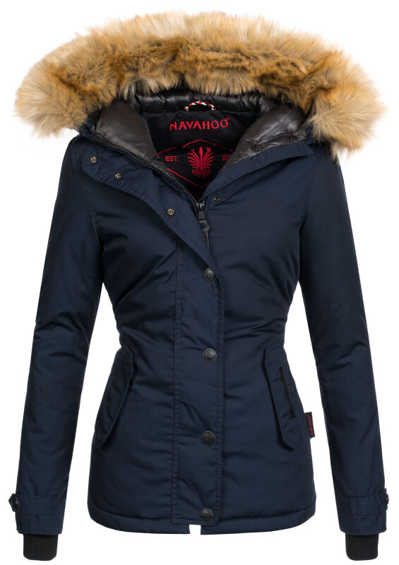 Navahoo warme Damen Winter Jacke mit Kunstfell B392 Navy Größe S - Gr. 36