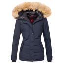 Navahoo warme Damen Winter Jacke mit Kunstfell B392 Navy...