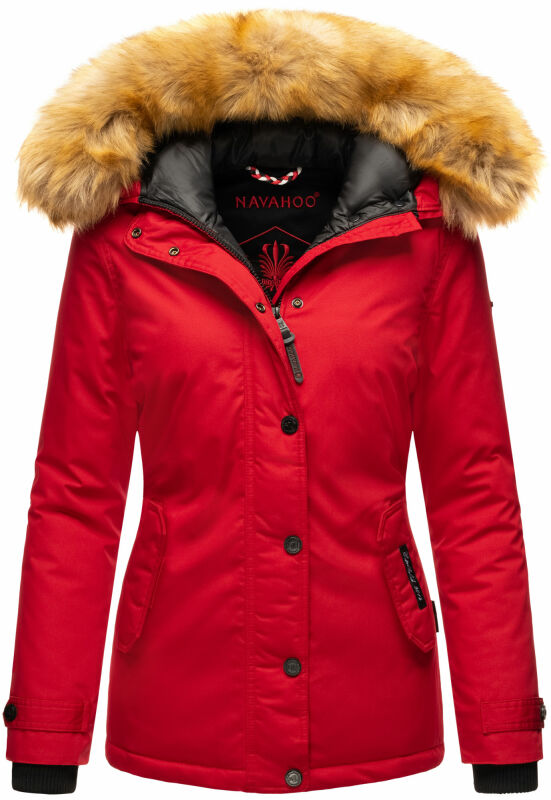 Navahoo warme Damen Winter Jacke mit Kunstfell B392 Rot Größe XS - Gr. 34