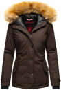 Navahoo warme Damen Winter Jacke mit Kunstfell B392 Braun Größe XS - Gr. 34