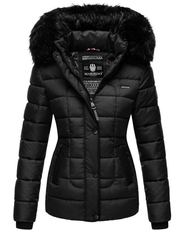 Marikoo warme Damen Winter Jacke Steppjacke B391 Schwarz Größe S - Gr. 36