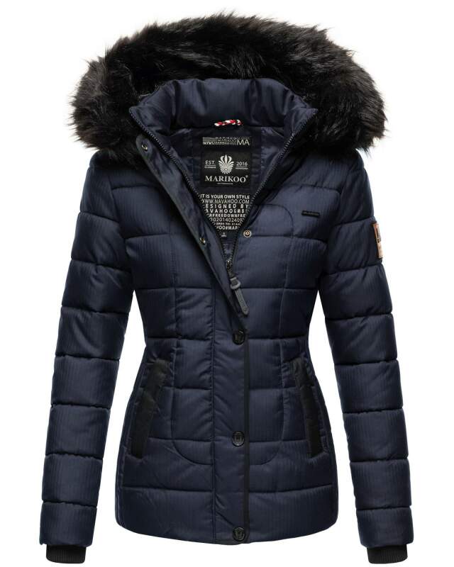 Marikoo warme Damen Winter Jacke Steppjacke B391 Dunkelblau Größe S - Gr. 36