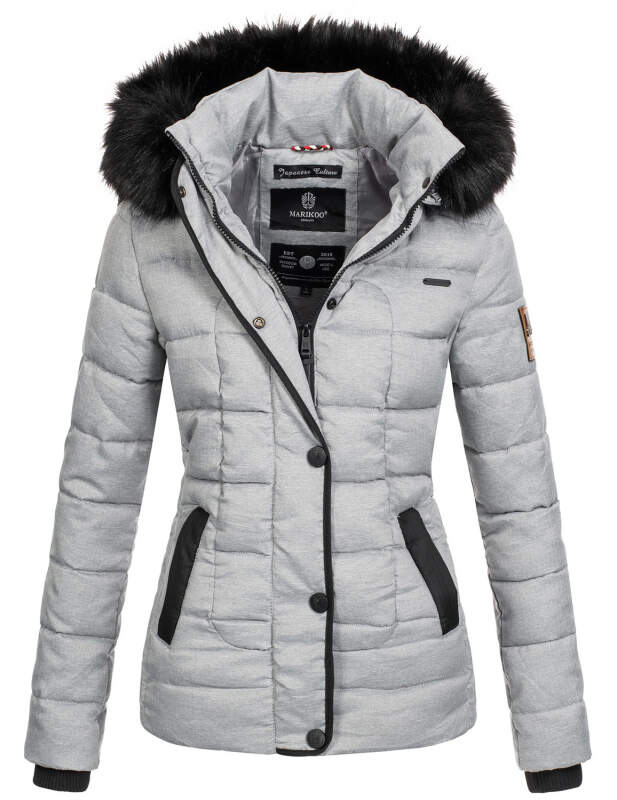 Marikoo warme Damen Winter Jacke Steppjacke B391 Grau Größe S - Gr. 36