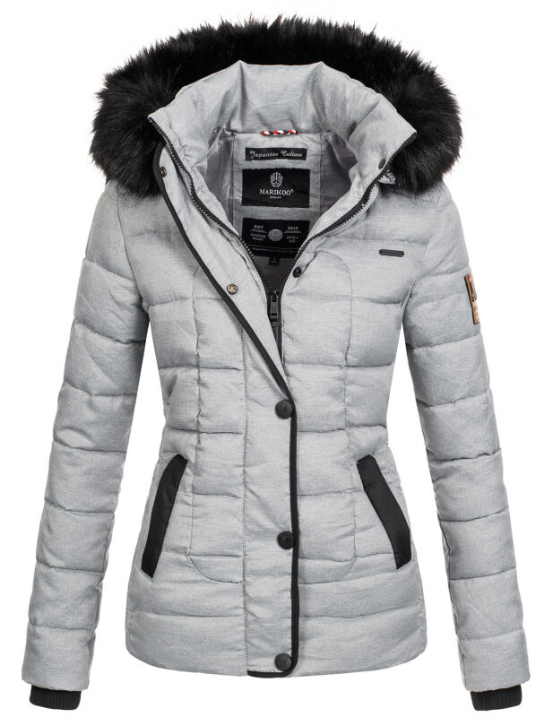 Marikoo warme Damen Winter Jacke Steppjacke B391 Grau Größe L - Gr. 40