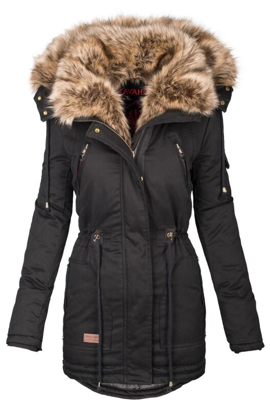 Navahoo Daria warme Damen Winterjacke Parka mit Kunstfell Kragen B380 Schwarz Größe XS - Gr. 34