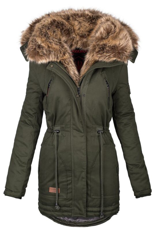 Navahoo Daria warme Damen Winterjacke Parka mit Kunstfell Kragen B380 Grün Größe M - Gr. 38