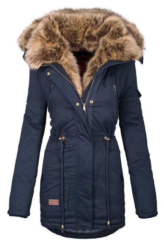 Navahoo Daria warme Damen Winterjacke Parka mit Kunstfell Kragen B380 Navy Größe XS - Gr. 34