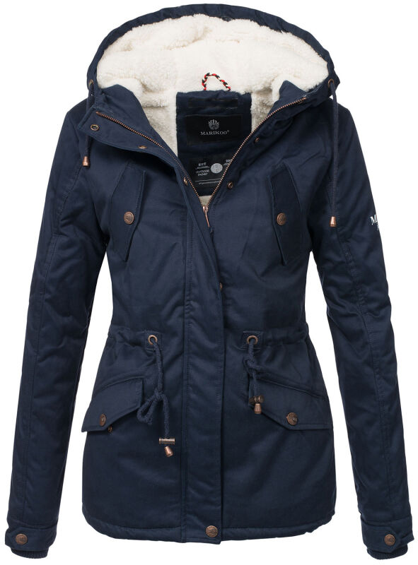 Marikoo Manolya Damen Winter Jacke Parka mit Teddyfell B376 Blau Größe S - Gr. 36