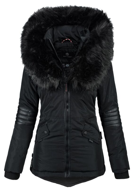 Navahoo Damen Winter Jacke Designer Parka mit Kunstfell B369 Schwarz Größe XS - Gr. 34