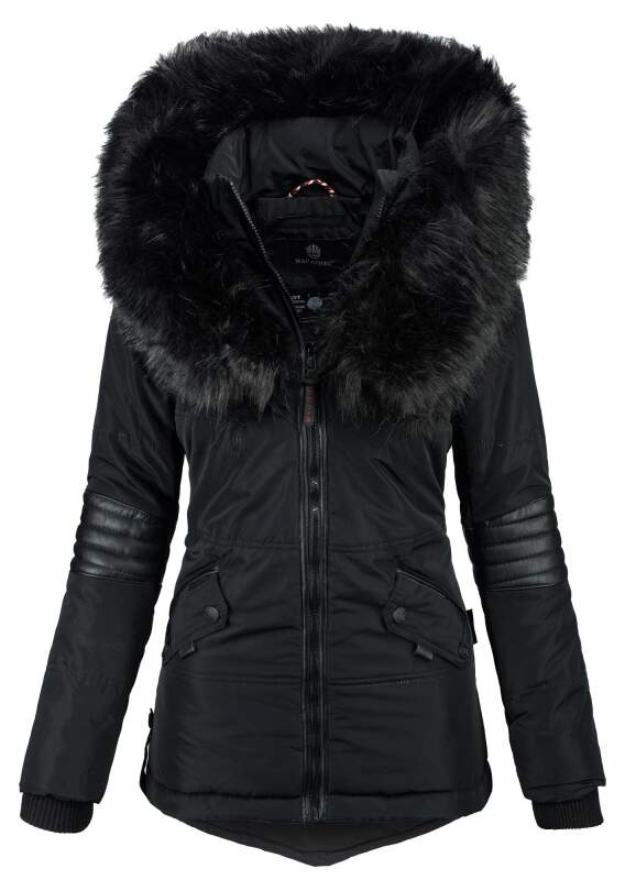 Navahoo Damen Winter Jacke Designer Parka mit Kunstfell B369 Schwarz Größe XL - Gr. 42