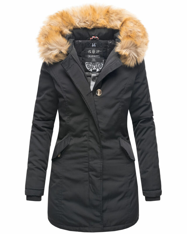 Marikoo Damen Winter Jacke Parka warm gefüttert B362 Schwarz Größe XS - Gr. 34