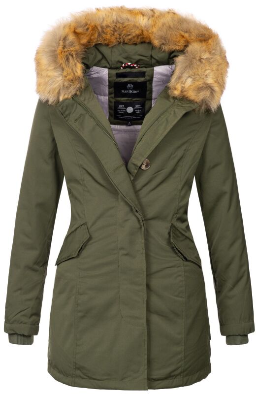 Marikoo Damen Winter Jacke Parka warm gefüttert B362 Grün Größe L - Gr. 40