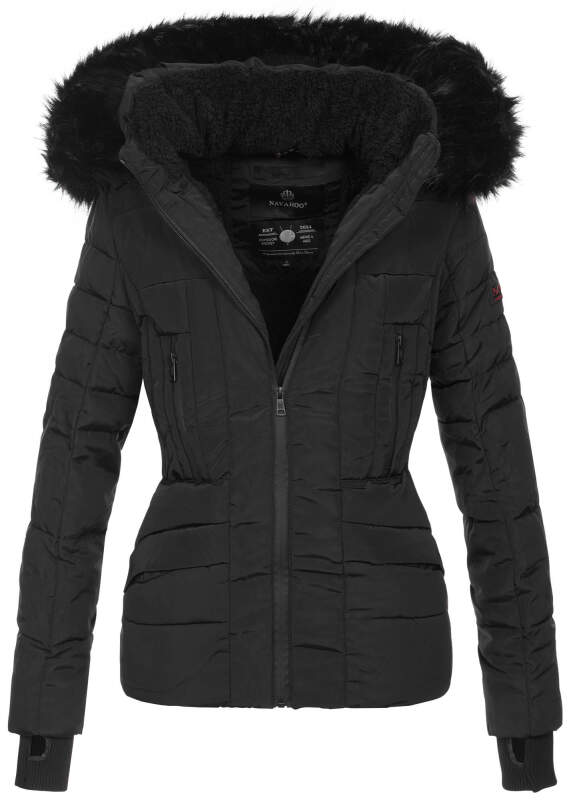 Navahoo Damen Winter Jacke warm gefüttert Teddyfell B361 Schwarz Größe XS - Gr. 34