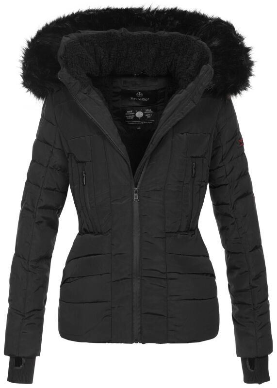 Navahoo Damen Winter Jacke warm gefüttert Teddyfell B361 Schwarz Größe M - Gr. 38
