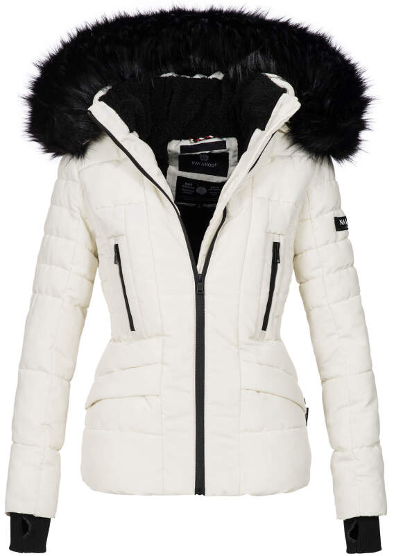 Navahoo Damen Winter Jacke warm gefüttert Teddyfell B361 Weiss Größe XS - Gr. 34