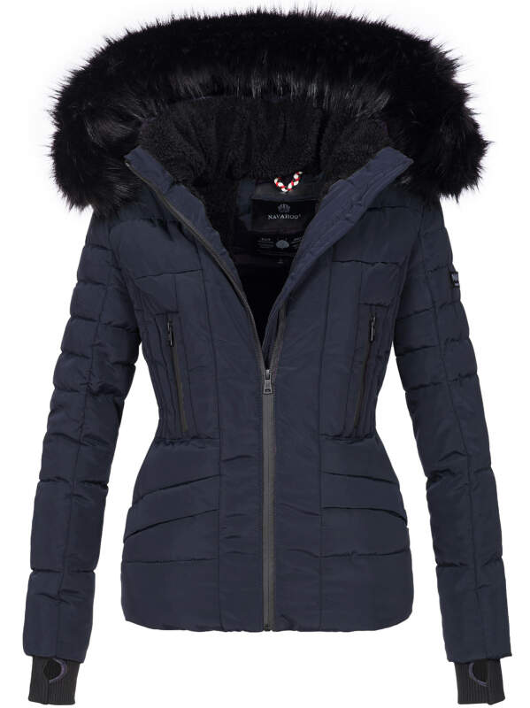 Navahoo Damen Winter Jacke warm gefüttert Teddyfell B361 Navy Größe XL - Gr. 42