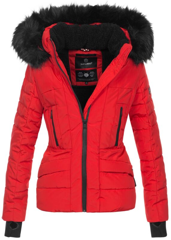 Navahoo Damen Winter Jacke warm gefüttert Teddyfell B361 Rot Größe XS - Gr. 34