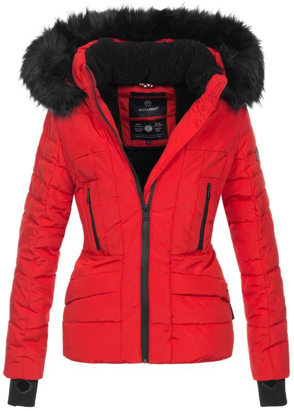Navahoo Damen Winter Jacke warm gefüttert Teddyfell B361 Rot Größe XL - Gr. 42