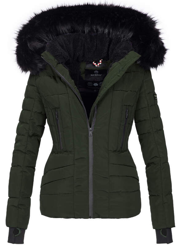 Navahoo Damen Winter Jacke warm gefüttert Teddyfell B361 Grün Größe S - Gr. 36
