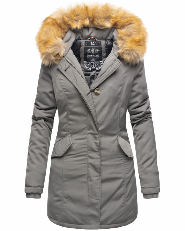 Marikoo Damen Winter Jacke Parka warm gefüttert B362 Grau Größe S - Gr. 36