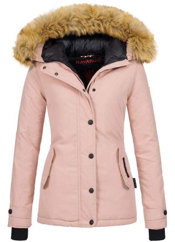 Navahoo warme Damen Winter Jacke mit Kunstfell B392 Rosa Größe XS - Gr. 34