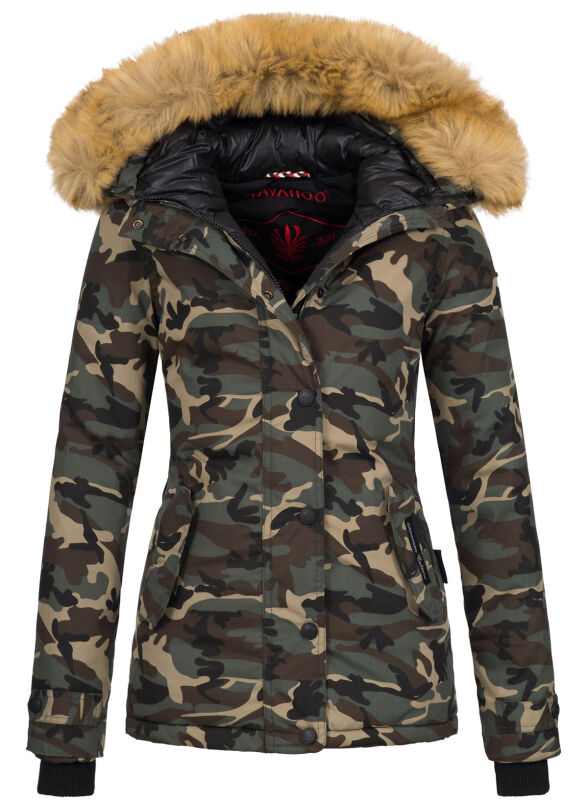 Navahoo warme Damen Winter Jacke mit Kunstfell B392 Camouflage - Army Größe XS - Gr. 34