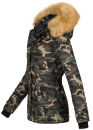 Navahoo warme Damen Winter Jacke mit Kunstfell B392 Camouflage - Army Größe XS - Gr. 34